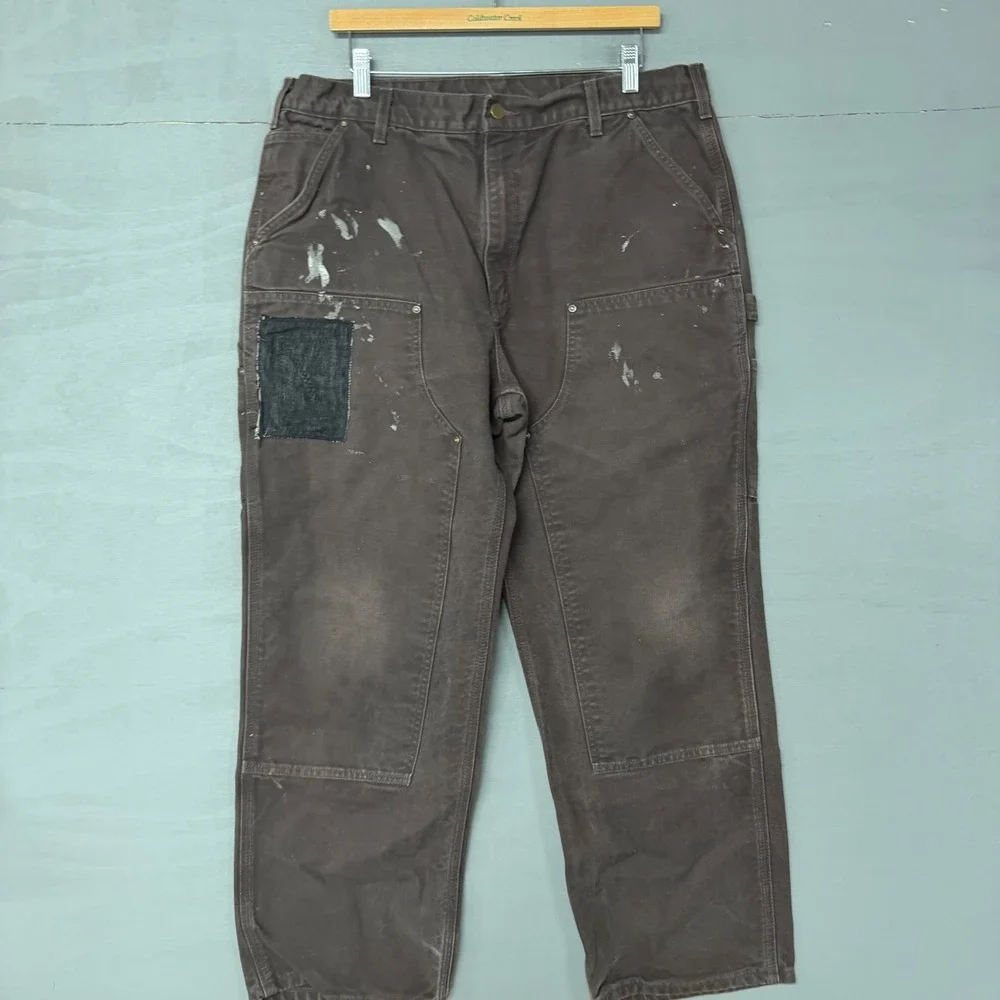 Carhartt B01 Double Knee Work Pants Brown Duck Canvas Made in USA 38x30 Distres - Picture 2 of 5